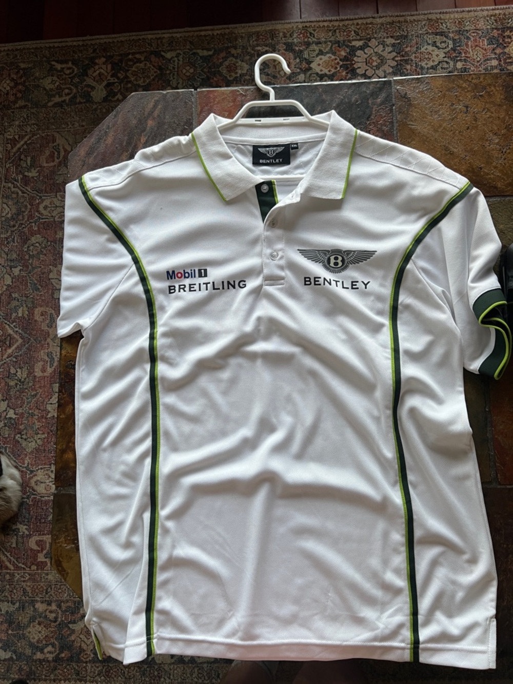 Men's White Polo Shirt with Green Trim